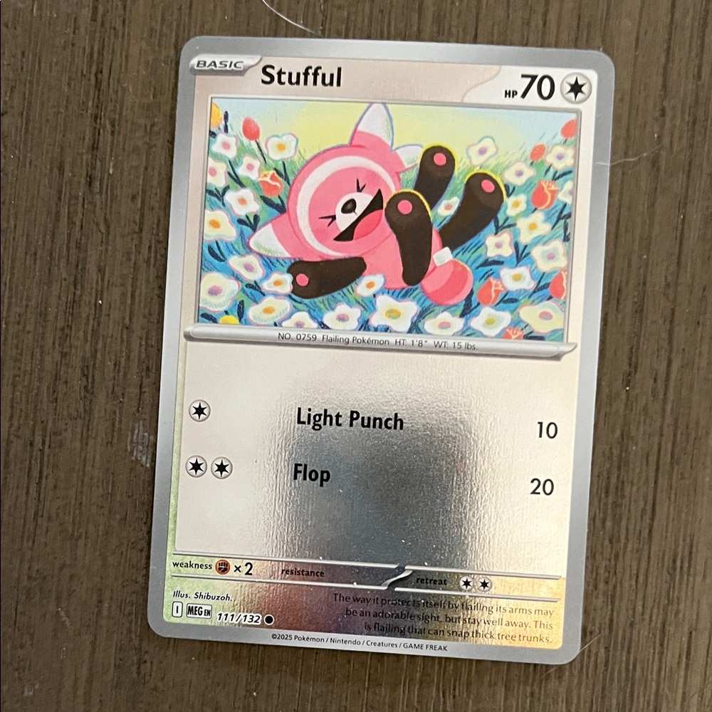 Stuffle Pokémon Card with Floral Background Reverse Holo